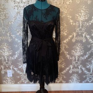 Beautiful Black Lace Dress with slip and tie waist - Marchesa